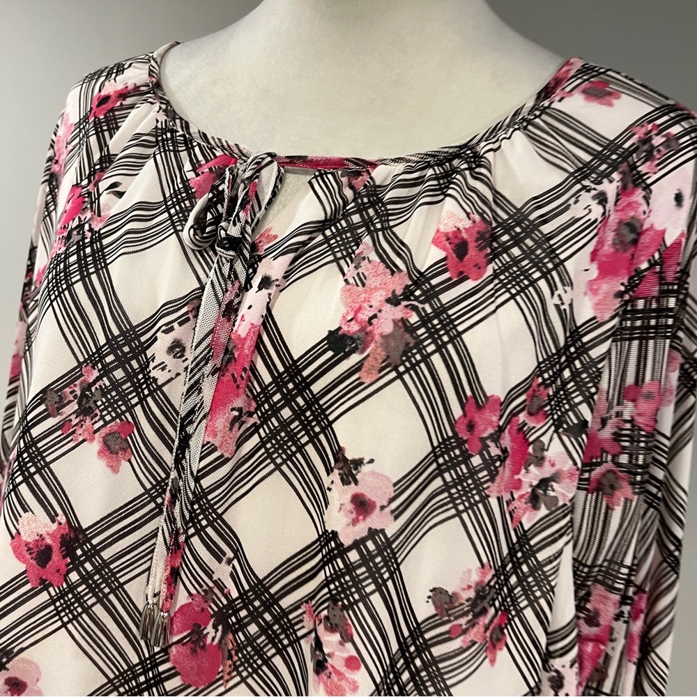 Lane Bryant Pink and Black Floral Plaid Blouse - Picture 2 of 11